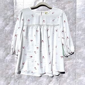 Boho Peasant Babydoll Womens Top Sz M Red Hearts White Lace Date Night